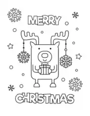 Free Download PDF Books, Merry Christmas Rudolph Holding Gift Snowflakes Coloring Template