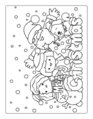 Merry Christmas Snowing Santa Tree Children Coloring Template