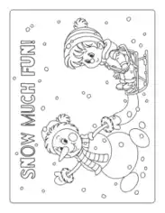 Snowman Snow Much Fun Toboggan Ride Coloring Template