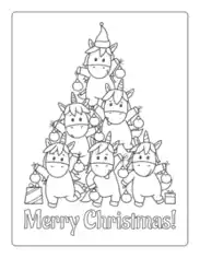 Free Download PDF Books, Unicorn Merry Christmas Tree Decorations Coloring Template
