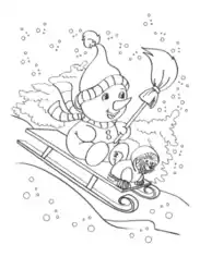 Free Download PDF Books, Winter Cute Snowman Puppy Sled Ride Coloring Template