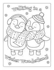 Winter Cute Winter Penguins In Love Coloring Template