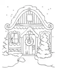 Winter Snow On House Roof Coloring Template