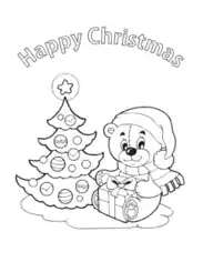 Christmas Cute Bear Gift Tree Merry Free Coloring Template