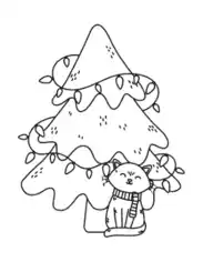 Christmas Cute Cat Tree Lights Free Coloring Template
