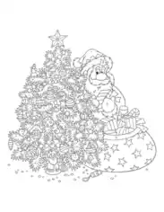 Christmas Decorated Tree Santa Delivering Gifts Free Coloring Template