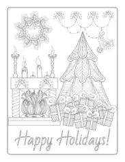 Christmas Fireside Tree Gifts Wreath Free Coloring Template