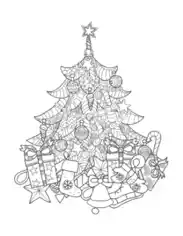 Christmas Tree Decorated Tree With Gifts Free Coloring Template