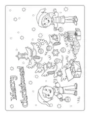 Free Download PDF Books, Christmas Tree Girl Boy Decorating Tree Merry Christmas Free Coloring Template