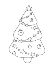 Free Download PDF Books, Christmas Tree Simple Decorated Stars Baubles Free Coloring Template
