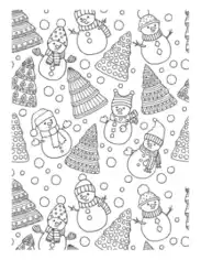 Christmas Tree Trees Snowmen Background Free Coloring Template