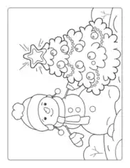 Snowman Christmas Tree Star Snowing Free Coloring Template