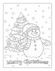 Snowman Snowing Christmas Tree Ornaments Merry Christmas Free Coloring Template