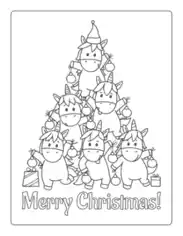 Unicorn Merry Christmas Tree Decorations Free Coloring Template