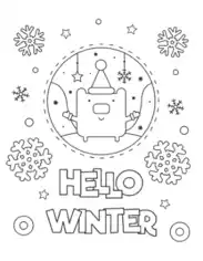 Snowflake Hello Winter Snowglobe Coloring Template