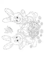 Easter Bunnies Eggs Flowers Coloring Template
