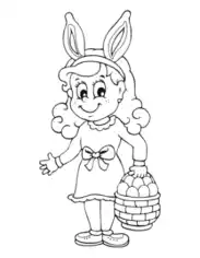 Easter Cartoon Girl Bunny Ears Eggs Coloring Template