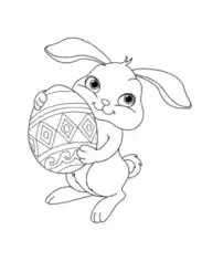 Easter Cute Bunny Holding Egg Coloring Template