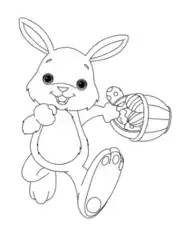 Easter Cute Bunny With Basket Coloring Template