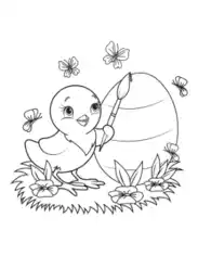 Free Download PDF Books, Easter Cute Chick Painting Egg Butterflies Coloring Template