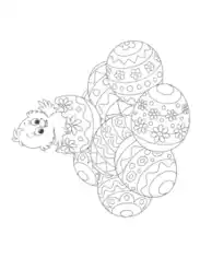 Easter Egg Cute Chick On Pile Patterned Eggs Coloring Template