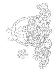 Easter Egg Patterned In Basket With Butterfly Coloring Template