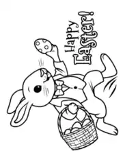 Free Download PDF Books, Easter Hopping Bunny With Egg Basket Coloring Template
