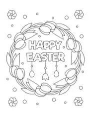 Free Download PDF Books, Easter Tulip Wreath Flowers Coloring Template