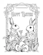 Easter Vintage Happy Easter Rabbits Eggs Flowers Coloring Template