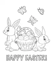 Free Download PDF Books, Happy Easter Bunnies With Basket Coloring Template