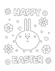 Free Download PDF Books, Happy Easter Bunny Flowers Sign Coloring Template