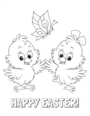 Happy Easter Chicks Butterfly Coloring Template