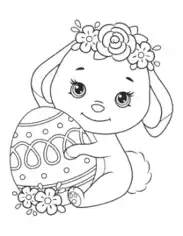 Spring Cute Bunny Easter Egg Flowers Coloring Template