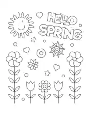 Spring Hello Spring Flowers Poster To Coloring Template