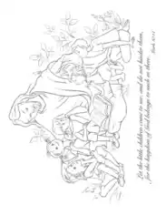 Free Download PDF Books, Childen With Jesus Mark Bible Coloring Template