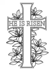 Free Download PDF Books, He Is Risen Lilies Cross Bible Coloring Template