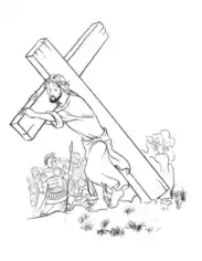 Free Download PDF Books, Jesus Carrying Cross Easter Bible Coloring Template