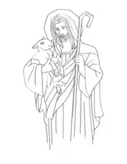 Free Download PDF Books, Jesus Shepherd Sheep Crook Bible Coloring Template