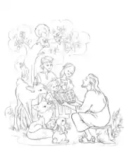 Jesus With Children Animals Bible Coloring Template