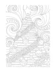 Free Download PDF Books, Christmas Decorated Tree Swirly Background Coloring Template