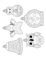 Christmas Ornaments Decorative Bell Star Owl Clock Doll Coloring Template