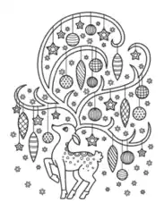 Christmas Ornaments Deer With Baubles Coloring Template