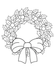 Christmas Simple Holly Wreath With Bow Coloring Template