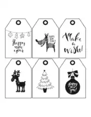 Free Download PDF Books, Christmas Tags Black White Deer Dog Bauble Tree Coloring Template