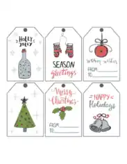 Free Download PDF Books, Christmas Tags Blue Green Tree Bells Holly Lights Mittens Bauble Coloring Template