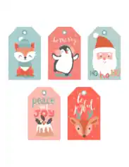 Christmas Tags Colorful Cute Santa Pudding Penguin Deer Fox Coloring Template