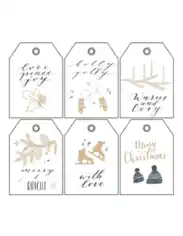 Free Download PDF Books, Christmas Tags Gold Black Ice Skates Mittens Holly Candles Pinecones Hats Coloring Template