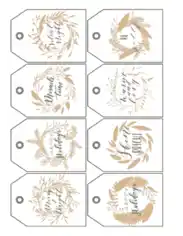 Free Download PDF Books, Christmas Tags Gold Black Wreaths Sentiments Coloring Template