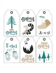 Free Download PDF Books, Christmas Tags Green Black Gold Mittens Tree Bauble Candy Canes Skates Coloring Template