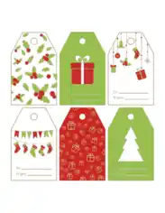 Christmas Tags Red Green Holly Gifts Ornaments Stockings Tree Coloring Template